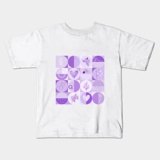 repeating geometry pattern, squares and circles, ornaments, lavender color tones Kids T-Shirt